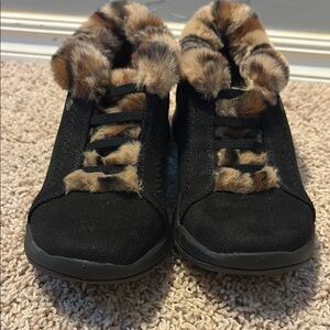 Bzees Black and Tan Sneakers with Leopard Accents